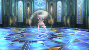 Mew apareciendo en Super Smash Bros. for Wii U. Primero se eleva envuelto en una burbuja...