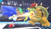 Bowser y Sonic peleando en el Cuadrilatero.