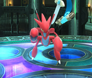 Scizor en el escenario Liga Pokémon de Kalos de Super Smash Bros. for Wii U.