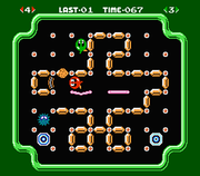 Un Unira (en la esquina inferior izquierda) en el videojuego Clu Clu Land.