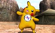 Pikachu con el Broche Franklin puesto en el Valle Gerudo SSB4 (3DS).jpg