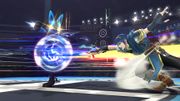 Lucario activando el contrataque tras ser golpeado en Super Smash Bros. for Wii U.