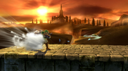 Link lanzando el bumerán tornado en Super Smash Bros. for Wii U.