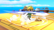 Toon Link usando Ataque giratorio/Ataque circular en tierra en Super Smash Bros. Ultimate.