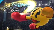 Pac-Man atacando a Samus Zero en Cuadrilátero.