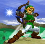 Link usando el Arco en Super Smash Bros. Melee.