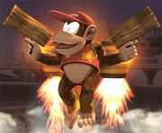 Diddy Kong usando Barrilada en Super Smash Bros. Brawl.