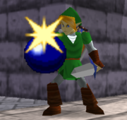 Link sosteniendo una Bomba en Super Smash Bros....