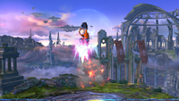 Un Tirador Mii utilizando Gancho Cohete en Super Smash Bros. for Wii U