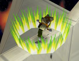 Fox preparando el movimiento en Super Smash Bros.