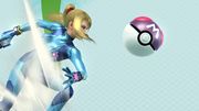 Samus Zero lanzando una Master Ball en Super Smash Bros. for Wii U.