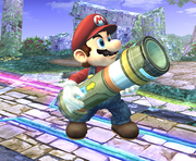 Mario sosteniendo un Lanzapetardos.