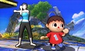 Entrenadora de Wii Fit y Aldeano en Campo de batalla SSB4 (3DS).jpg