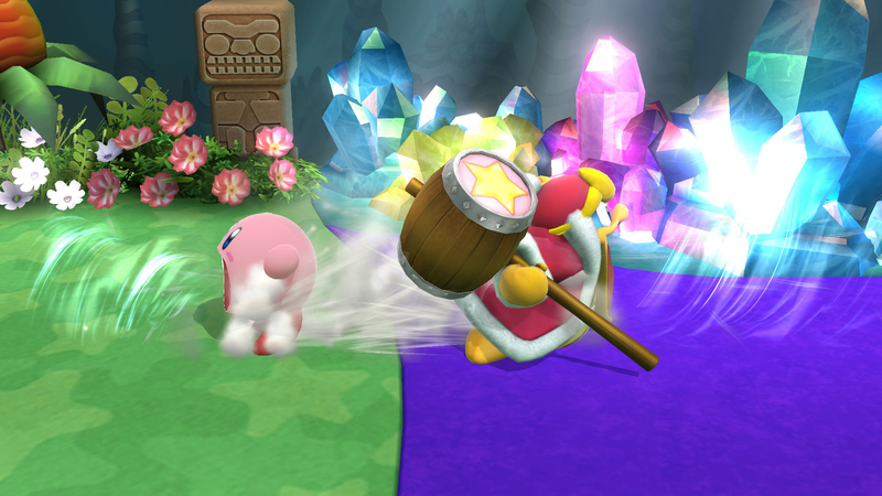Archivo:Kirby y el Rey Dedede usando Tragar SSB4 (Wii U).png