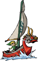 Art oficial del Mascarón Rojo junto a Link en The Legend of Zelda: The Wind Waker.