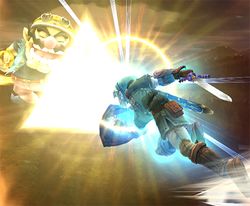 Link usando Golpe Trifuerza en Super Smash Bros. Brawl