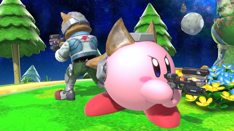 Archivo:Kirby y Fox en Mario Galaxy SSBU.jpg