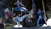 Kazuya, mostrando su traje alternativo, contra Ryu, Ken y Terry.