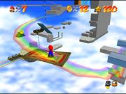 Vista general del recorrido Camino del Arco iris en Super Mario 64.