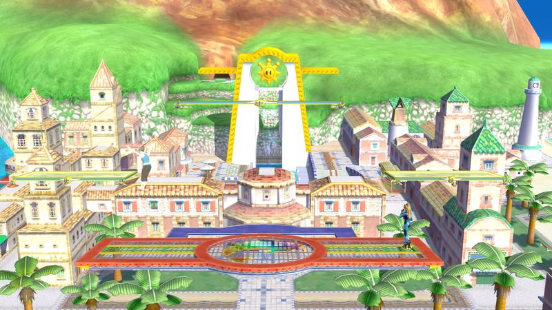 Archivo:Samus Zero y la Entrenadora de Wii Fit en Ciudad Delfino SSB4 (Wii U).jpg