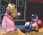 Mario, quien estaba a su lado al empezar el ataque, se queda dormido y se vuelve presa fácil.