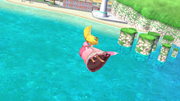 Peach en estado indefenso con su sombrilla en Super Smash Bros. for Wii U.