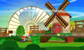 La Colina Acullá en Paper Mario: Sticker Star. El Ventilador puede ser visto al fondo.