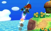 Tirador Mii elevándose con la Propulsión en Super Smash Bros. for Nintendo 3DS.