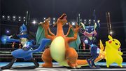 Greninja junto a Pikachu, Charizard y Lucario en el Ring de boxeo.