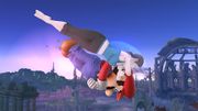 La Entrenadora de Wii Fit realizando un doble salto junto a Mario.
