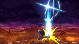 El Peleador Mii/Karateka Mii cayendo tras usar el ataque en Super Smash Bros. Ultimate.