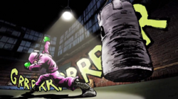 Little Mac a punto de golpear el Saco de arena.