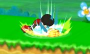Peleador Mii/Karateka Mii golpeando el suelo tras el ataque en Super Smash Bros. for Nintendo 3DS.