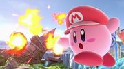 Kirby lanzando una Bola de fuego en Campo de batalla.