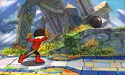 Peleador Mii/Karateka Mii usando una bola de hierro en Super Smash Bros. for Nintendo 3DS.