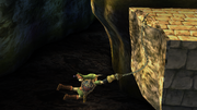 Link usando su Agarre Aéreo como una recuperación con cuerda en Super Smash Bros. Brawl.