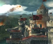 Vista de la parte exterior del Castillo asediado en Super Smash Bros. Brawl.