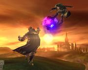 Ganondorf golpeando a Link con la energía oscura.