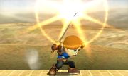 El Espadachín Mii a punto de empezar el movimiento en Super Smash Bros. for Nintendo 3DS.