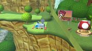 Un Toad en el escenario Circuito Mario de Super Smash Bros. for Wii U.