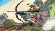 Link con uno de sus trajes alternativos usando el Arco del Héroe.