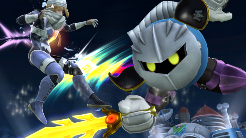 Archivo:Meta Knight atacando a Sheik en el Castillo del Dr. Willy SSB4 (Wii U).png