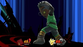 El Smash Final comienza con el Peleador Mii/Karateka Mii preparando la patada inicial.