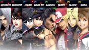 La pantalla de versus entre cuatro equipos en Super Smash Bros. Ultimate.