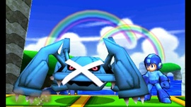 Un Metagross junto a Mega Man en Super Smash Bros. for Nintendo 3DS.