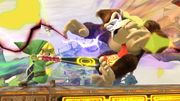 Toon Link golpeando a Donkey Kong con un Bate de béisbol en Altárea.