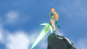 Mythra empuñando la Espada de la Égida en Xenoblade Chronicles 2: Torna ~ The Golden Country.