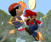 Mario usando Supersalto Puñetazo en Super Smash Bros. Melee.