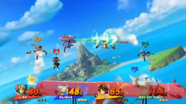 Genesect atacando normal en el aire en Pilotwings.