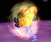 Samus usando el Ataque espiral en Super Smash Bros. Melee.